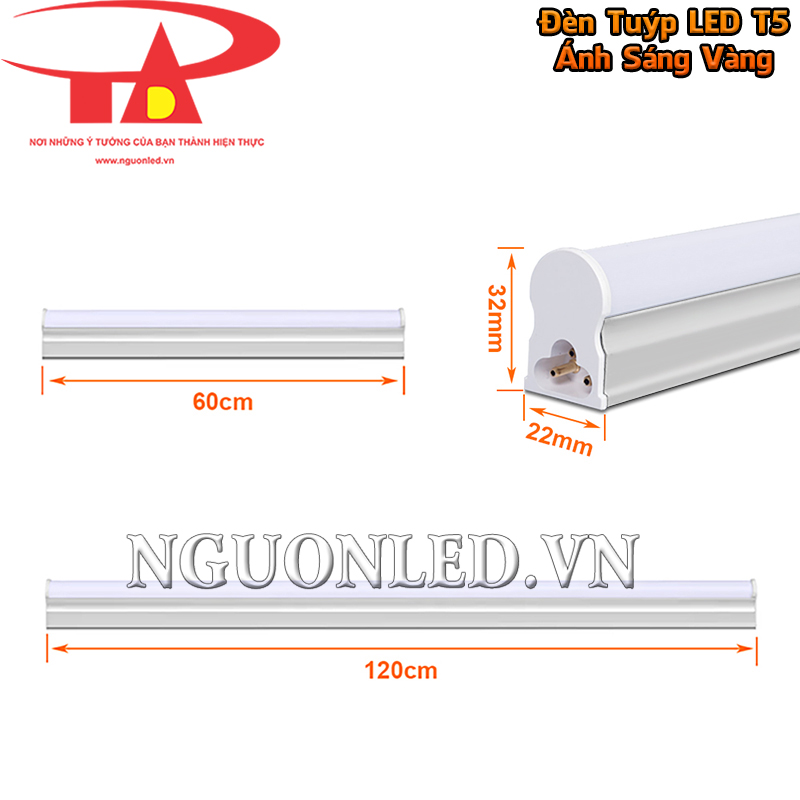 Đèn LED T5 liền máng màu vàng có chiều dài 60cm và 120cm