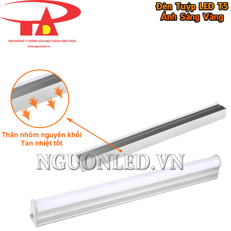 Bóng đèn LED T5 màu vàng với thân nhôm chắc chắn, tản nhiệt vượt trội