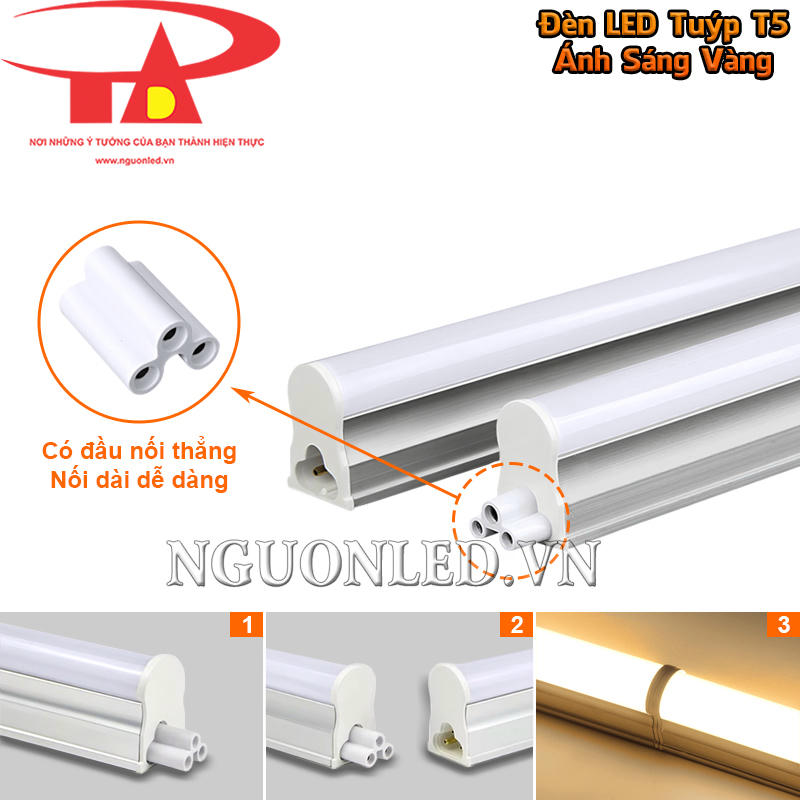 Đèn tuýp LED T5 màu vàng có thể nối dài với đầu nối thẳng