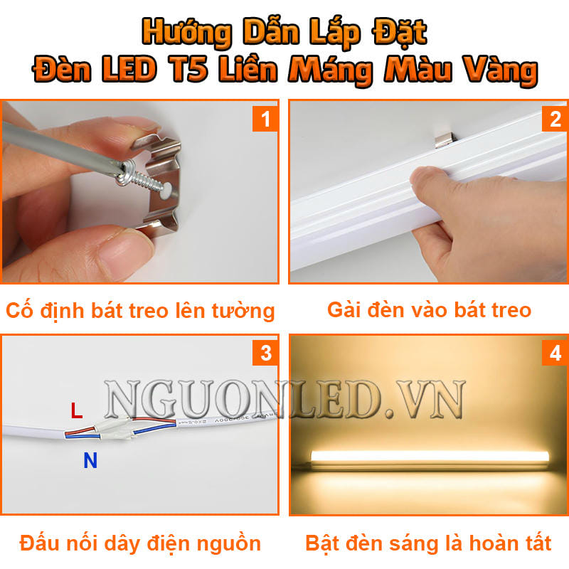 Hướng dẫn lắp đặt đèn LED T5 liền máng màu vàng chuẩn kỹ thuật, an toàn