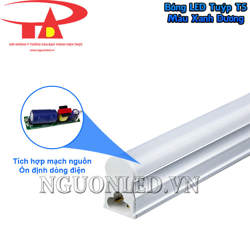 Đèn LED T5 liền máng màu xanh dương tích hợp mạch nguồn giúp cấp điện ổn định