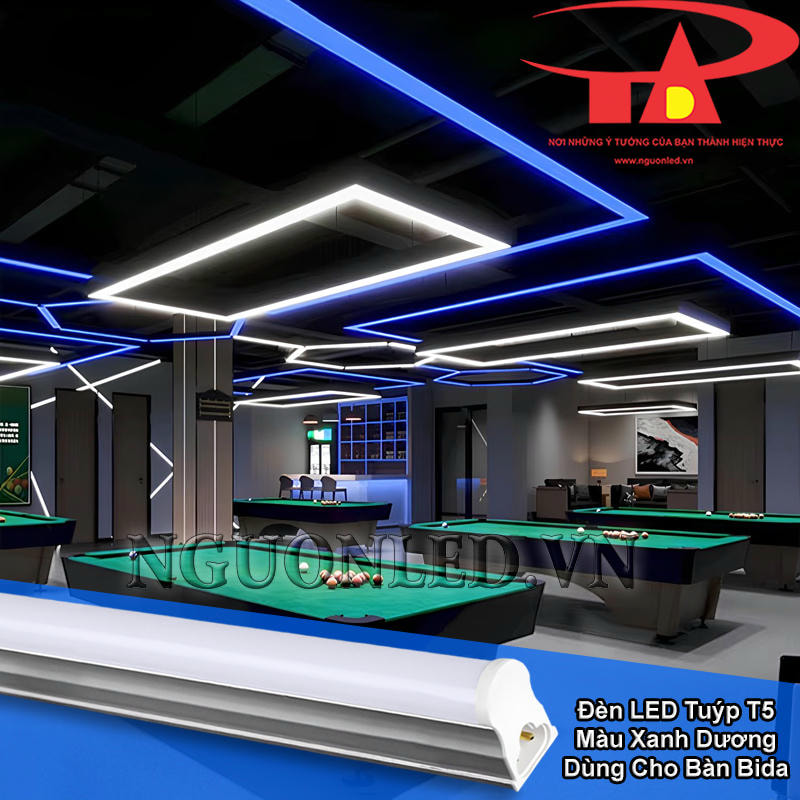 Đèn tuýp LED T5 màu xanh dương tạo nền sáng cho bàn bida