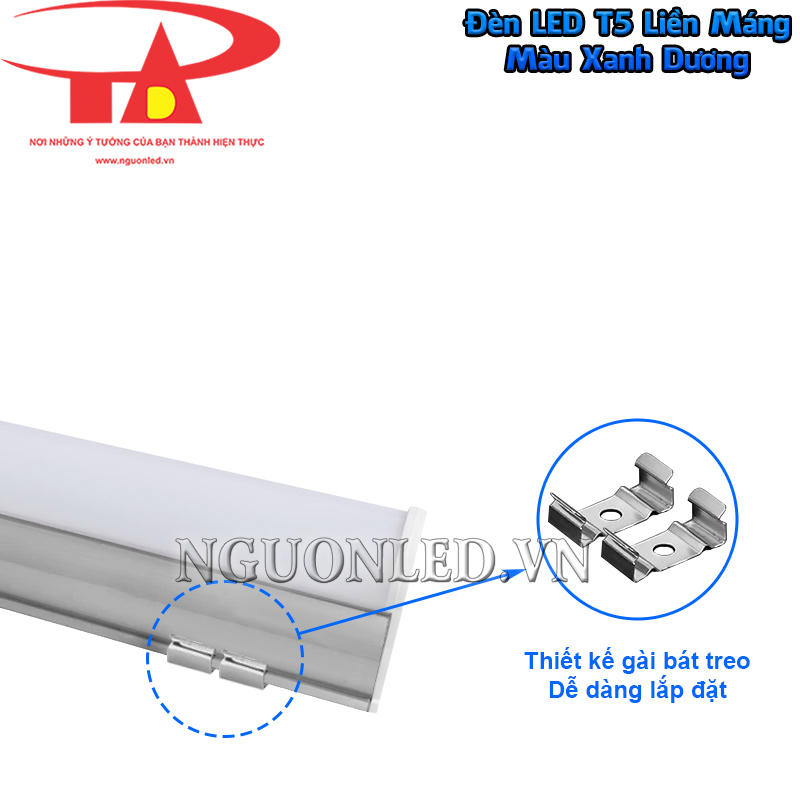 Đèn tuýp LED T5 màu xanh dương có bát treo dễ lắp đặt