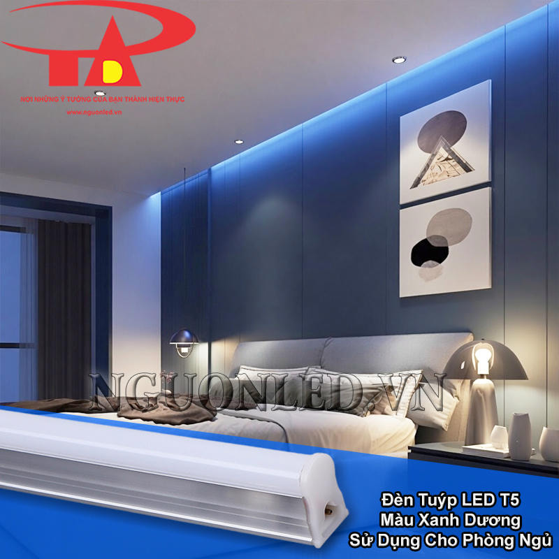 Bóng LED tuýp T5 màu xanh dương lắp âm trần phòng ngủ
