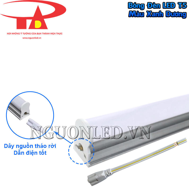 Đèn T5 màu xanh dương thiết kế dây nguồn tháo rời, dẫn điện tốt