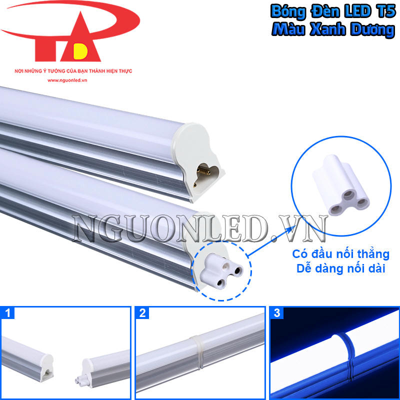 Bóng LED T5 liền máng màu xanh dương có thể nối dài với đầu nối thẳng