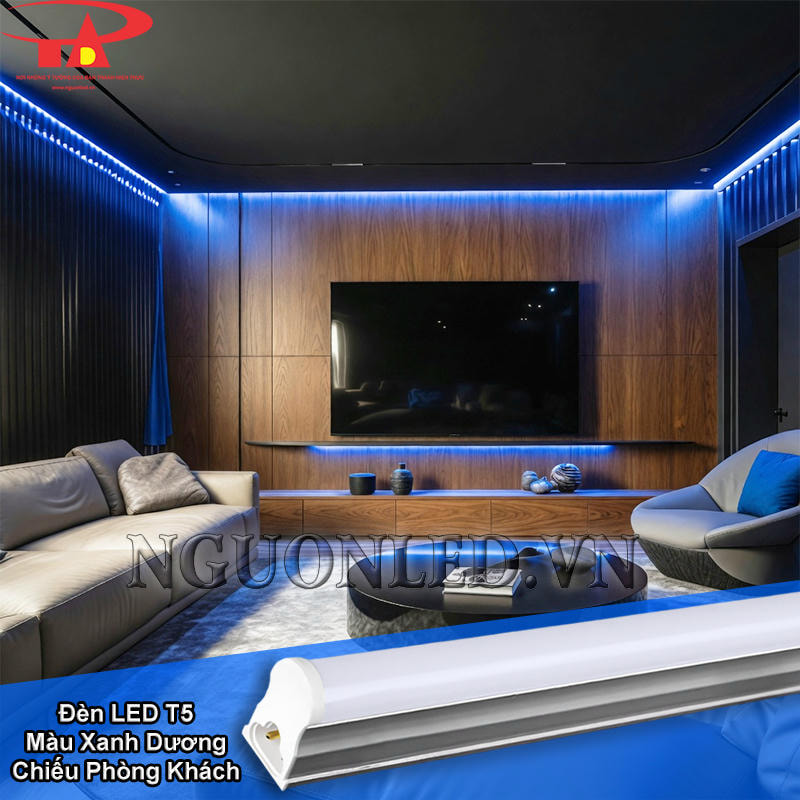 Đèn LED T5 xanh dương tạo vệt sáng nhẹ cho phòng khách