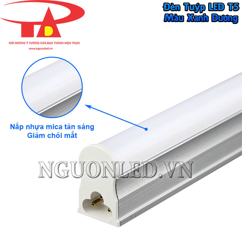 Đèn LED T5 màu xanh dương với nắp nhựa mica tản sáng giúp giảm chói mắt