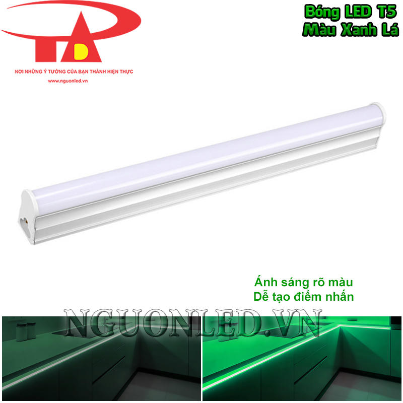 Bóng LED T5 màu xanh lá tạo đường màu rõ cho viền kệ tủ trong nhà
