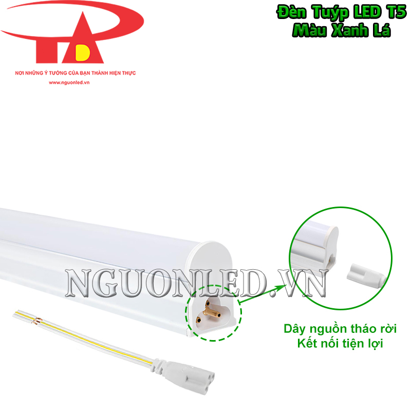Đèn tuýp LED T5 màu xanh lá với dây nguồn tháo rời giúp lắp đặt dễ dàng