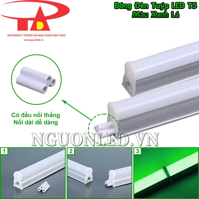 Bóng LED tuýp T5 màu xanh lá nối dài dễ dàng với đầu nối thẳng