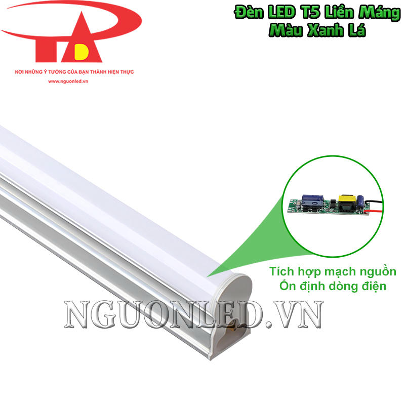 Bóng đèn T5 màu xanh lá tích hợp mạch nguồn bên trong, gọn gàng cho khâu lắp đặt