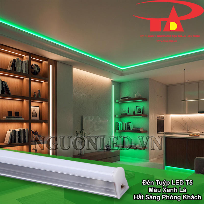 Bóng LED T5 màu xanh lá lắp trong hốc tủ và âm tường phòng khách
