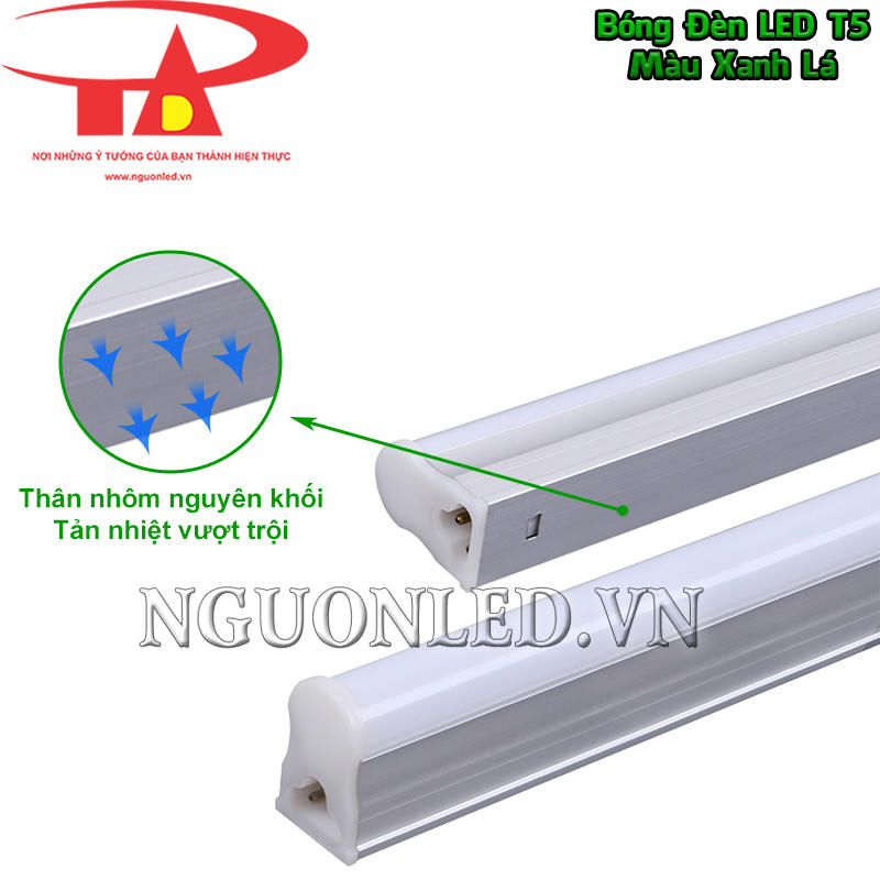 Thân nhôm nguyên khối của bóng đèn LED T5 màu xanh lá hỗ trợ phân tán nhiệt nhanh chóng