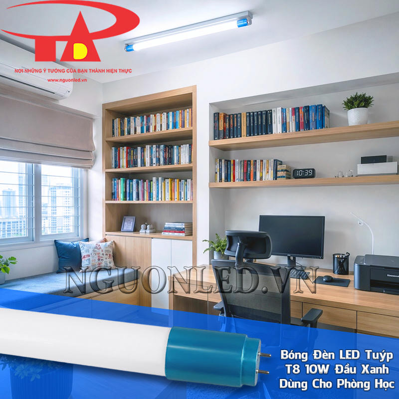 Đèn tuýp LED 10W bố trí theo mặt bàn học, tập trung ánh sáng vào sách vở và phạm vi đọc viết thường xuyên