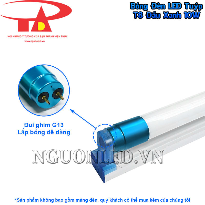 Bóng tuýp 10W dùng chân G13 với tiếp điểm đồng mạ niken, thuận tiện kết nối đui và thay bóng khi cần