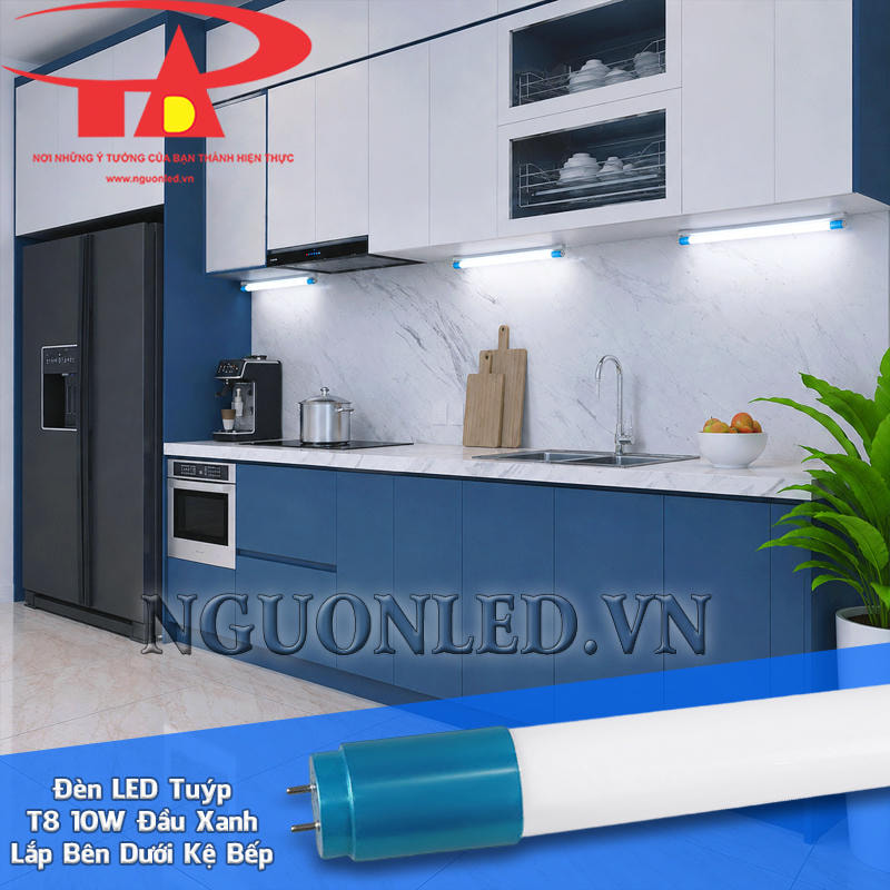 Đèn LED tuýp 10W lắp dưới kệ bếp, bổ sung ánh sáng cho mặt bàn khi chuẩn bị thực phẩm và thao tác