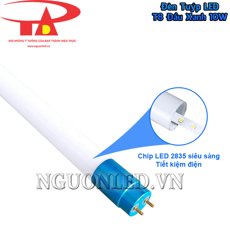 Bóng tuýp LED 10W sử dụng chip SMD 2835, tạo quang thông 1.000 lm với hiệu suất 100 lm/W