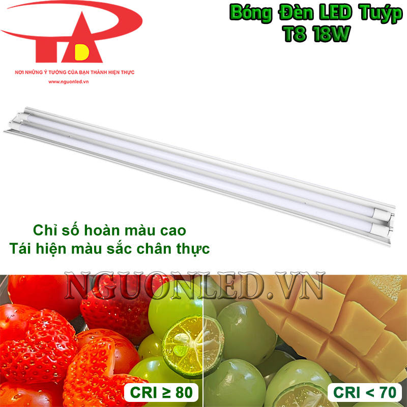 Đèn tuýp LED T8 18W tái hiện màu chính xác với CRI cao