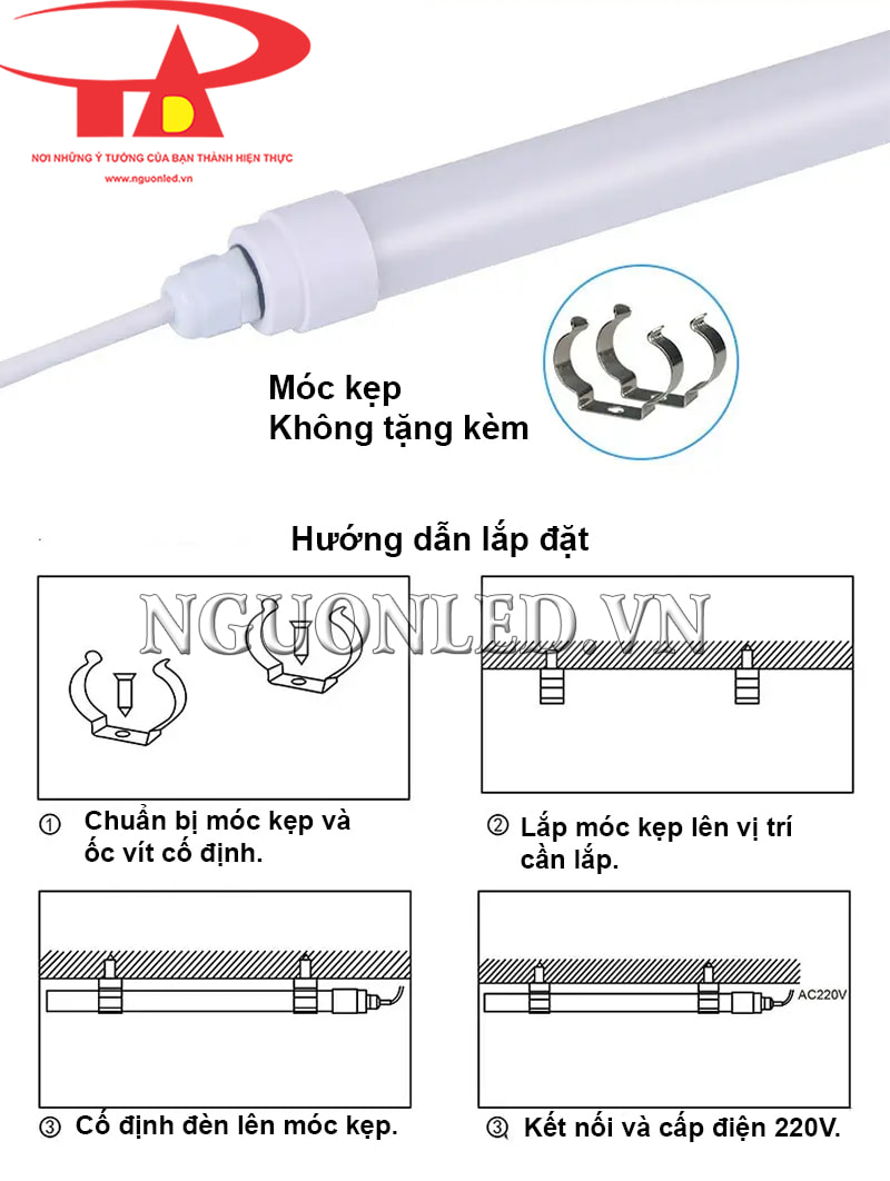 Hướng dẫn lắp bề mặt cho led tuýp t8 chống nước