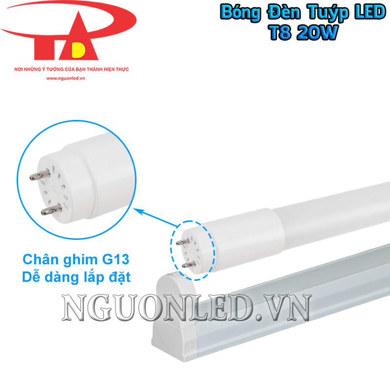 Đèn LED tuýp T8 20W dễ lắp đặt nhờ chân ghim G13