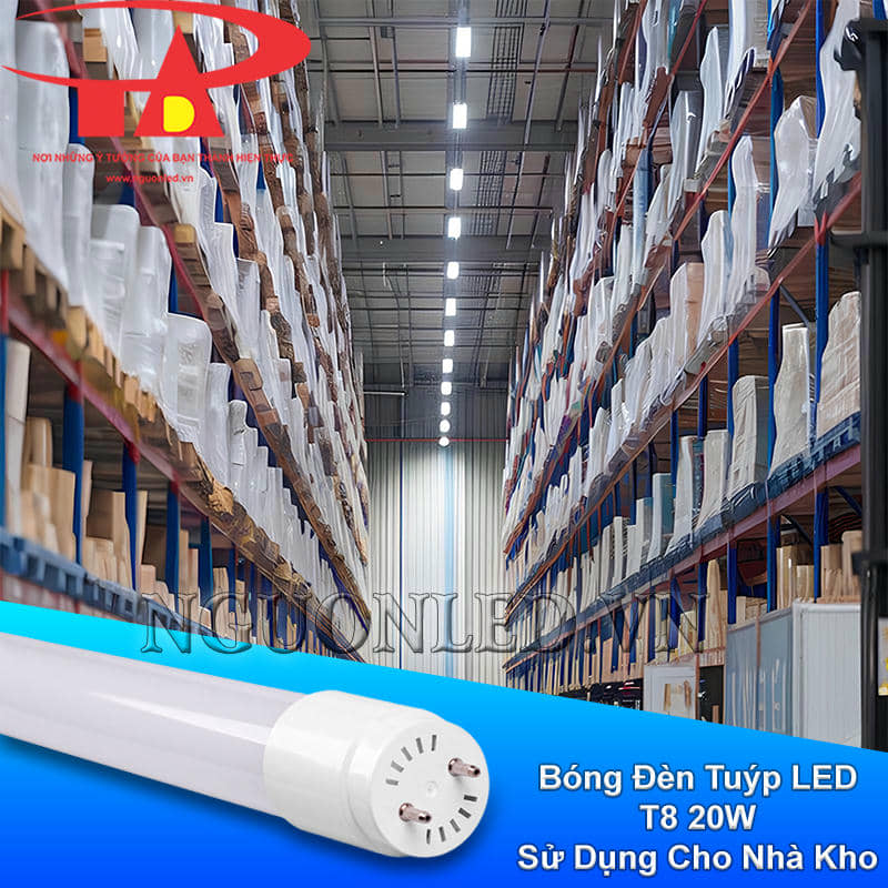 Bóng tuýp LED T8 20W dùng trong nhà kho