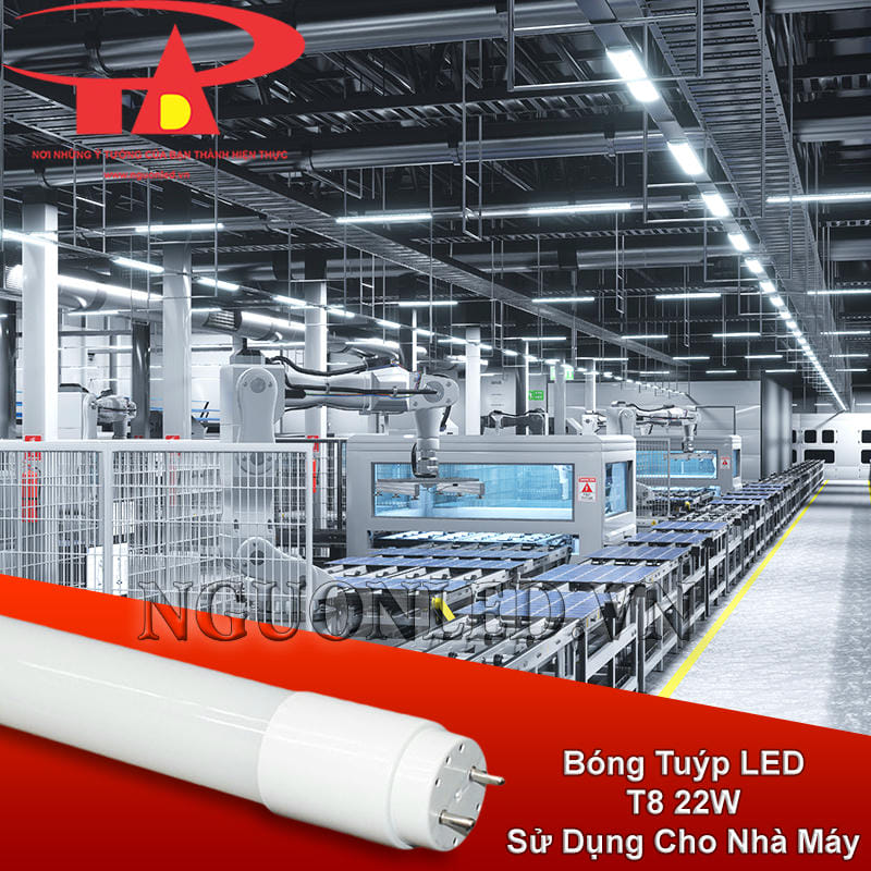 Đèn tuýp LED 1m2 22W dùng cho nhà máy, sáng rõ và ổn định