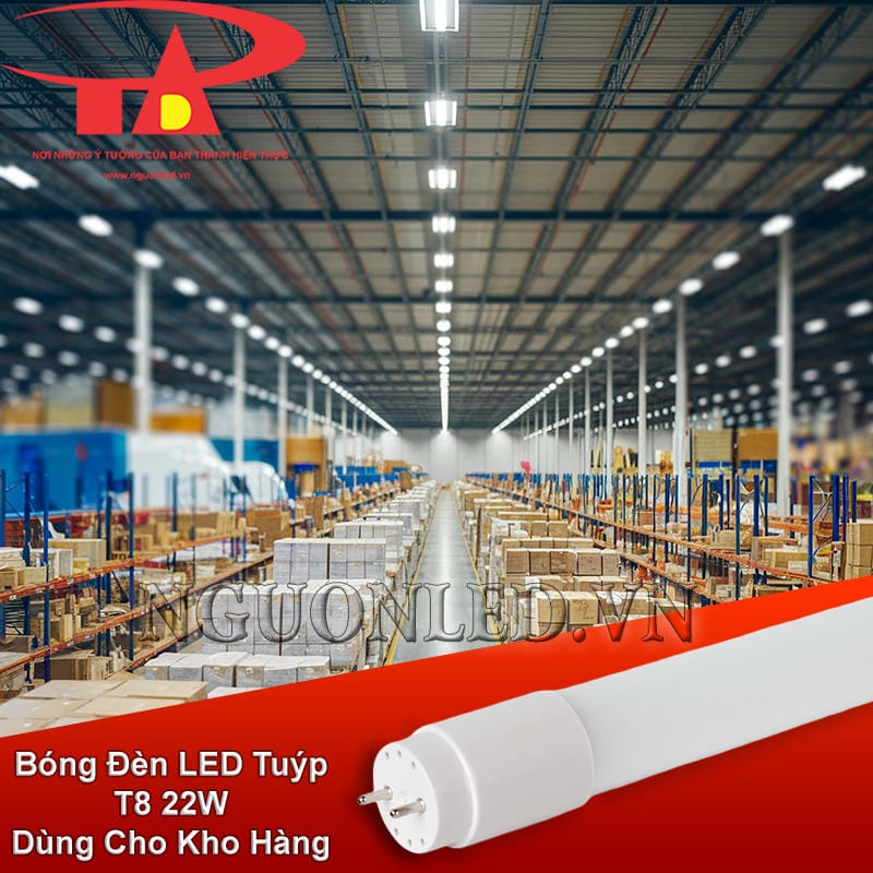 Bóng tuýp LED T8 22W dùng cho kho hàng với ánh sáng trải đều