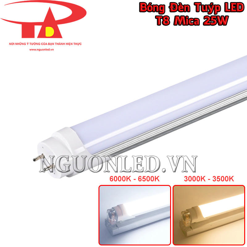 Hai màu ánh sáng trắng và vàng của đèn tuýp LED mica 25W giúp chọn đúng sắc sáng cho từng không gian