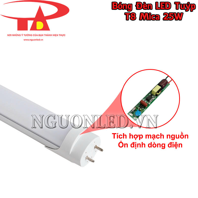 Cấu tạo đèn tuýp LED mica 25W với mạch nguồn tích hợp sẵn giúp ổn định dòng điện