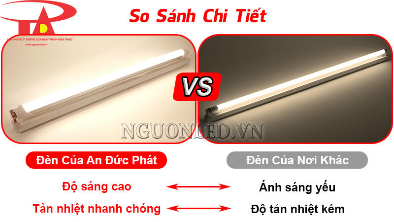 So sánh đèn LED tuýp T8 mica 25W An Đức Phát với đèn tuýp phổ thông về độ sáng, tiết kiệm điện và bền bỉ