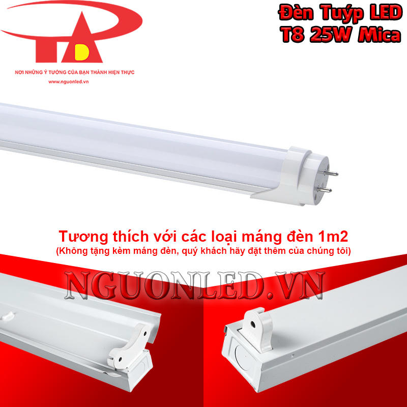 Đèn LED tuýp T8 25W mica tương thích với nhiều loại máng đèn 1m2