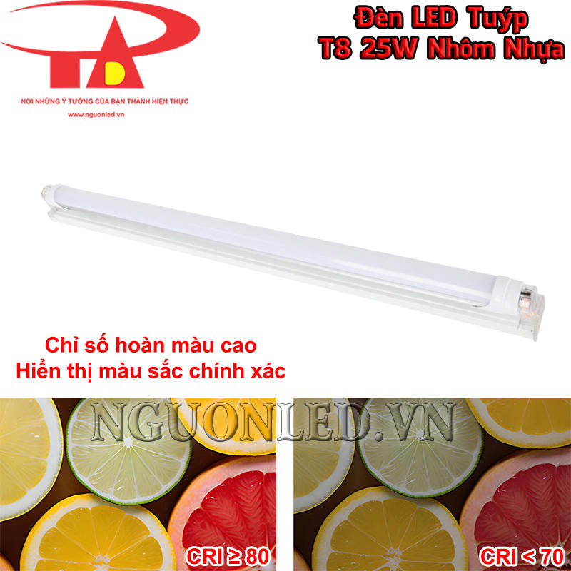 Đèn LED tuýp T8 mica 25W CRI từ 80Ra cho màu sắc nhìn đúng hơn, phù hợp bàn làm việc và khu trưng bày