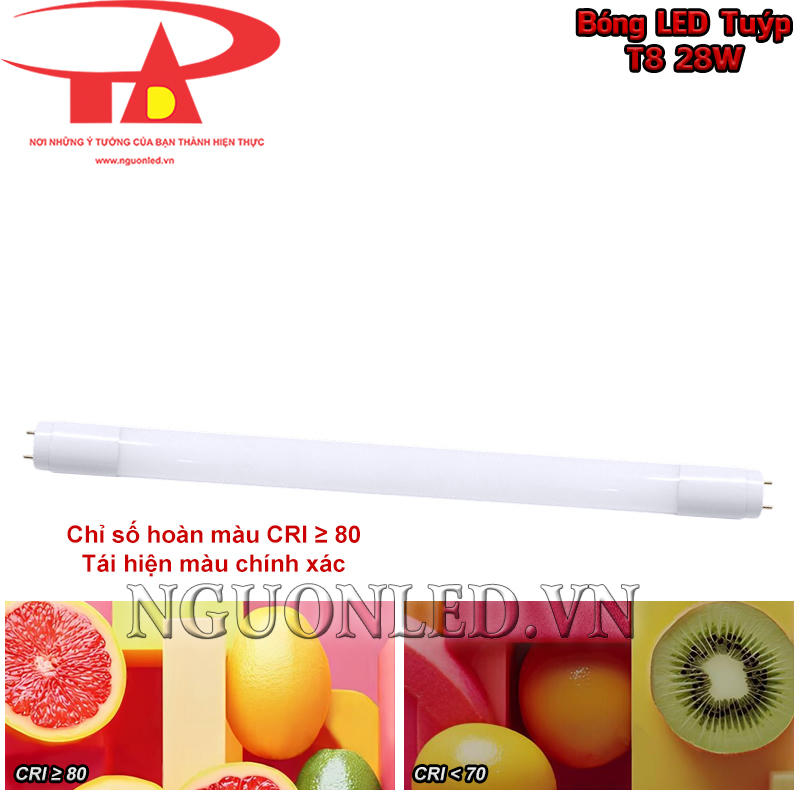 Bóng đèn tuýp LED T8 28W thể hiện khả năng nhận diện màu sắc vật thể dưới ánh sáng