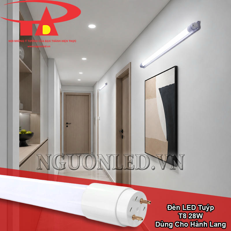 Đèn tuýp LED T8 28W tạo dải sáng theo chiều dài hành lang trong nhà