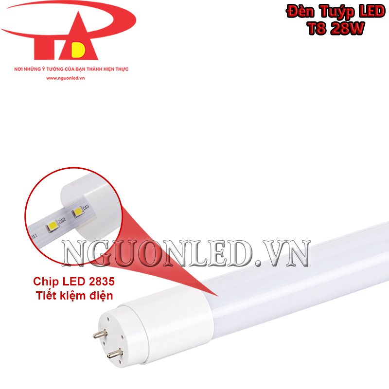 Dải chip SMD 2835 bố trí dọc bên trong bóng đèn tuýp LED T8 28W