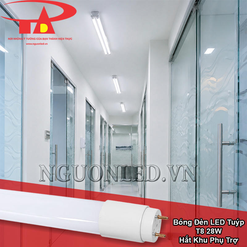 Bóng tuýp LED T8 28W dùng cho khu phụ trợ trong nhà cần ánh sáng gọn
