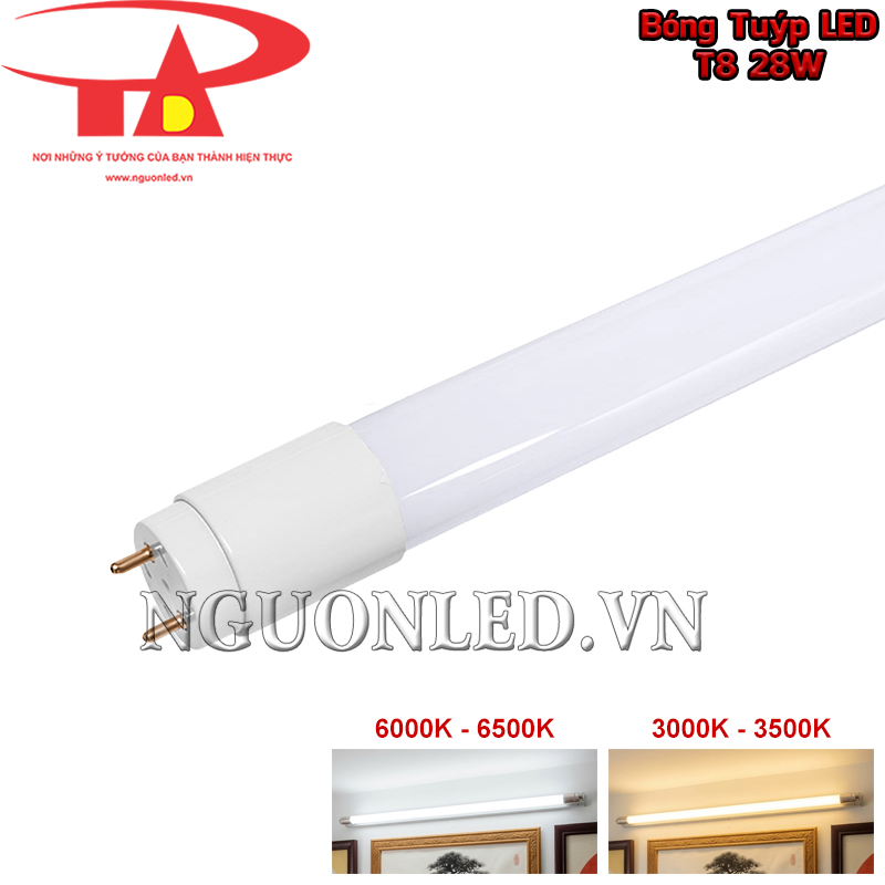 Đèn tuýp LED T8 28W có hai phiên bản lựa chọn ánh sáng trắng và vàng