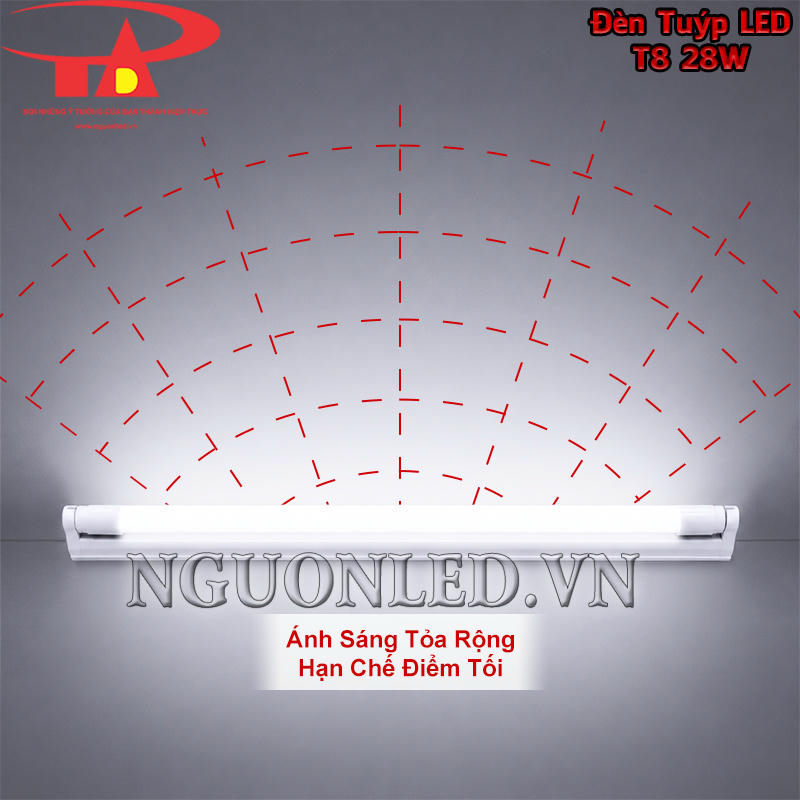 Đèn LED tuýp T8 28W phát sáng thành dải dài theo thân bóng