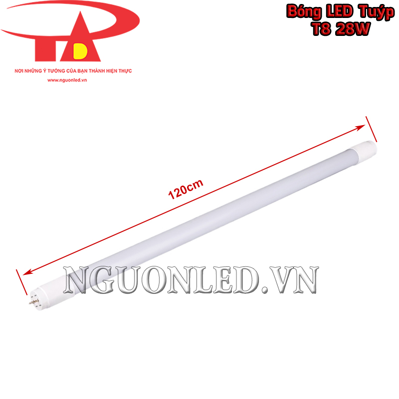 Bóng đèn tuýp LED T8 28W dài 1.2m, thân trắng và đầu trắng