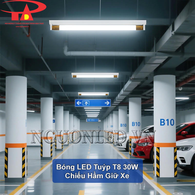 Đèn tuýp LED T8 30W chiếu hầm giữ xe, bảo đảm an toàn