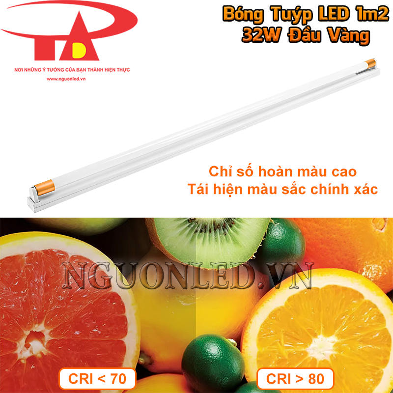 Đèn tuýp T8 đầu vàng CRI cao hiển thị màu chính xác với CRI cao