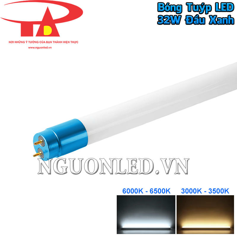 Đèn LED tuýp 32W đầu xanh tùy chọn 2 màu ánh sáng đa dạng