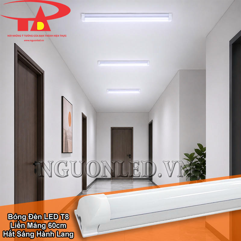 Đèn LED T8 liền máng 60cm lắp ở hành lang ngắn trong nhà