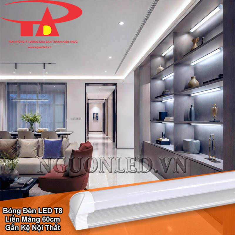 Bóng LED tuýp T8 liền máng 0.6m lắp trong kệ tủ nội thất nhiều ngăn