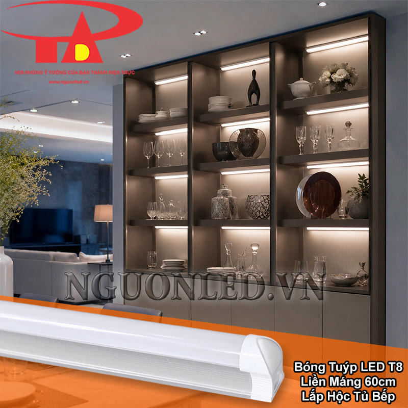 Bóng tuýp LED T8 liền máng 60cm lắp trong hộc tủ bếp để bổ sung ánh sáng