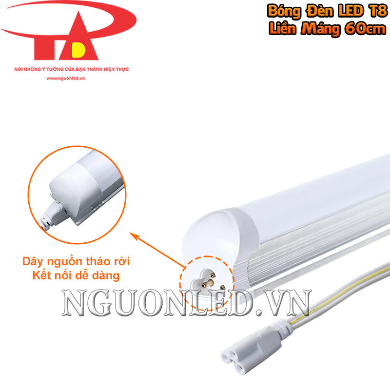 Dây nguồn rời đi kèm bóng đèn LED T8 liền máng 60cm