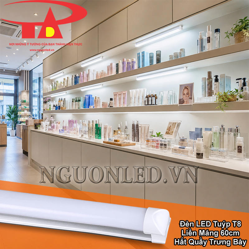 Bóng tuýp LED T8 liền máng 60cm lắp tại quầy trưng bày sản phẩm