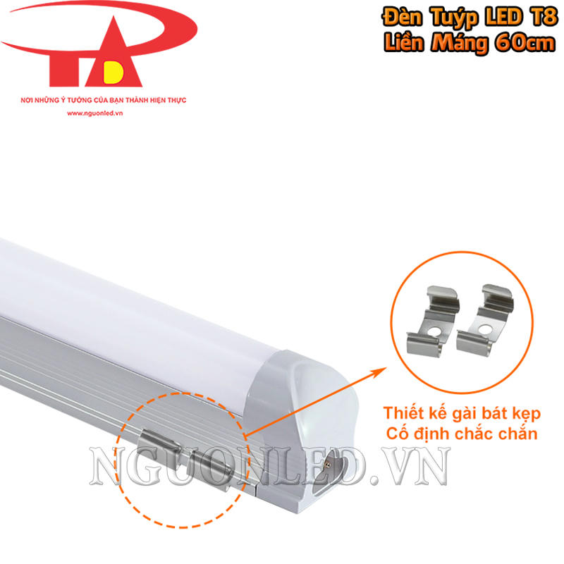 Bát kẹp cố định thân đèn LED tuýp T8 liền máng 0.6m khi lắp nổi
