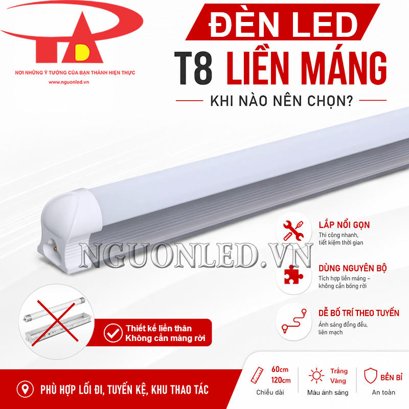 Đèn LED T8 liền máng dùng bố trí lối đi, tuyến kệ và khu vực thao tác
